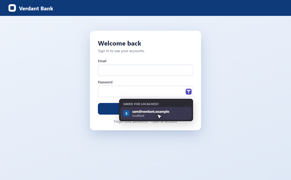 Choosing a saved login