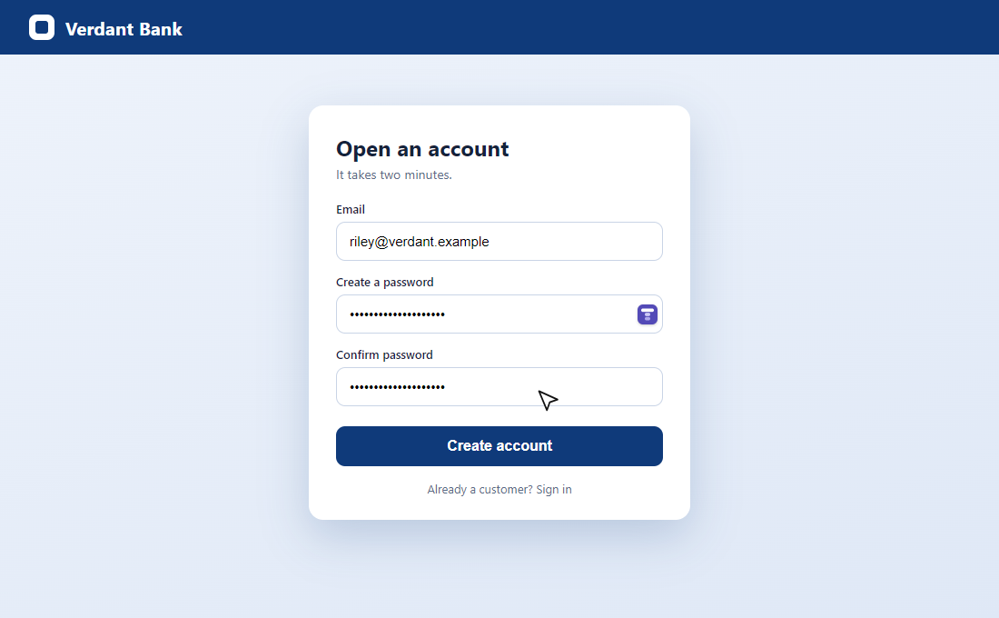 Strong password filled in
