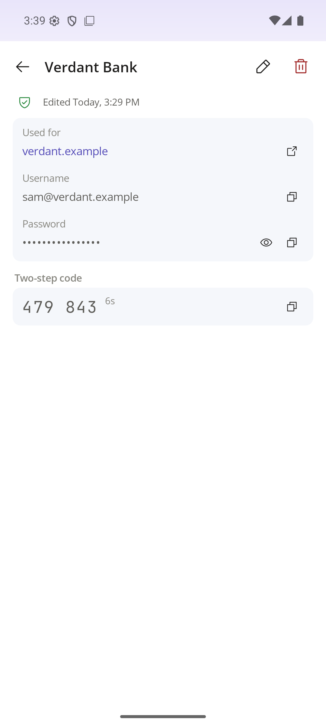A two-step code beside the password
